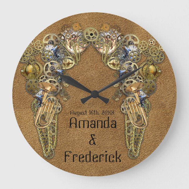 Grande Horloge Ronde Texture en cuir de suède avec des sculptures Steam (Recto)