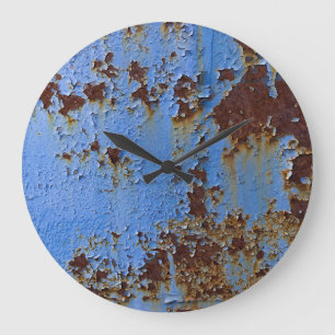 Grande Horloge Ronde Texture en métal et en bleu.