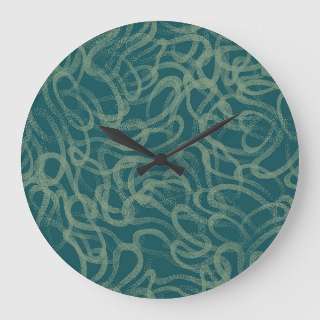 Grande Horloge Ronde Texture étouffée complexe, abstraite turquoise (Recto)
