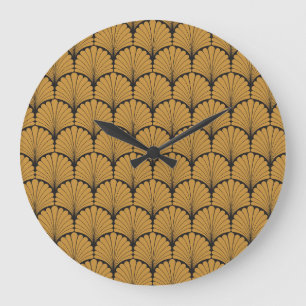Grande Horloge Ronde Texture florale géométrique Art déco