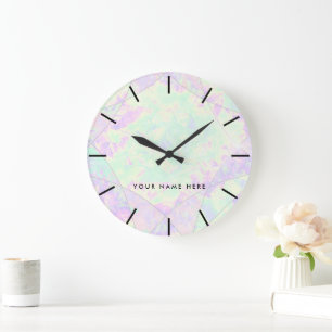 Grande Horloge Ronde Texture opale de Neon Gemstone