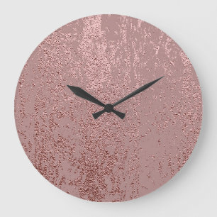 Grande Horloge Ronde Texture or métallique, quartz rose.