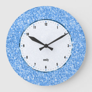 Grande Horloge Ronde Texture Parties scintillant bleue Imprimer