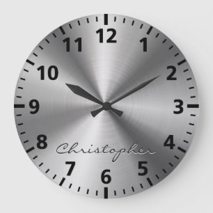 Grande Horloge Ronde Texture radiale métallique personnalisée