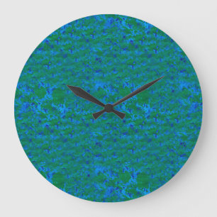 Grande Horloge Ronde Textures bleues et vertes Poissons dans l'horloge 