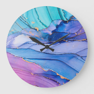 Grande Horloge Ronde Textures fluides, art abstrait de luxe.