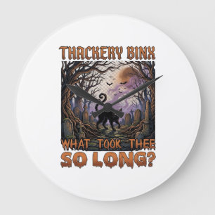 Grande Horloge Ronde Thackery Binx Chat Noir Halloween Cimetière Chauve