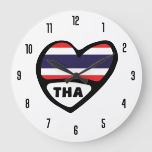 Grande Horloge Ronde Thaïlande Code Pays THA Drapeau Coeur