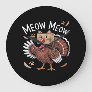 Grande Horloge Ronde Thanksgiving Chat Funny Fake Chat Meow Thanksgivin