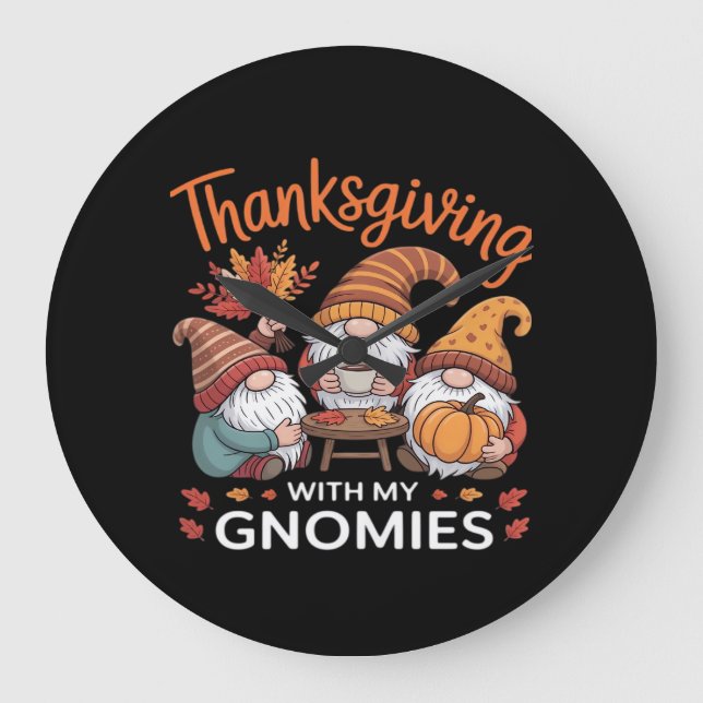 Grande Horloge Ronde Thanksgiving Gnome Fall Leopard Turkey Essentiel T (Recto)
