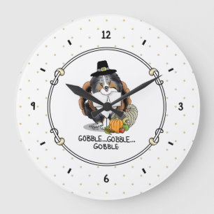 Grande Horloge Ronde Thanksgiving Shetland Sheepdog (merle bleu) Drôle