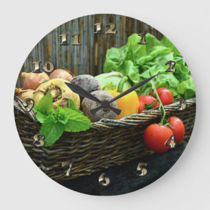 Grande Horloge Ronde Thanksgiving Vegetable Harvest en Basket