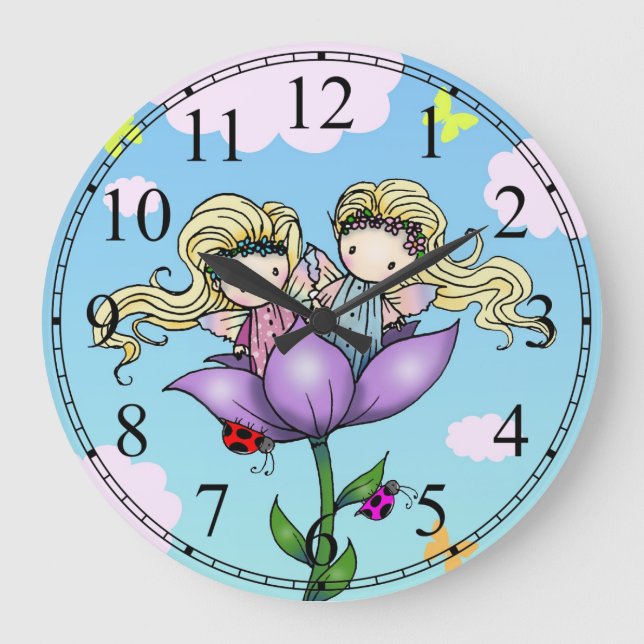 Grande Horloge Ronde The Little Twin Fairy Girls Wall Clock (Recto)
