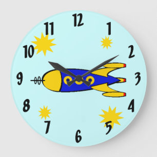 Grande Horloge Ronde The Moon Retro Spaceship Wall Clock