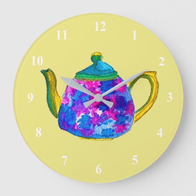 Grande Horloge Ronde Théière à aquarelle (Recto)