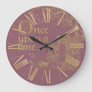 Grande Horloge Ronde Thème de conte de fées vintage Château doré sur fo