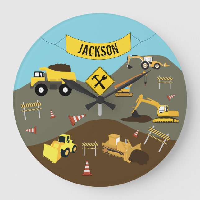 Grande Horloge Ronde Thème de site de camions de construction (Recto)