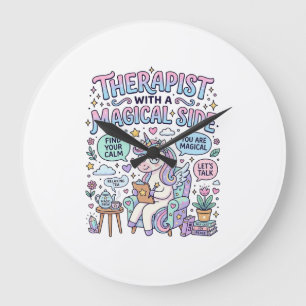 Grande Horloge Ronde Thérapeute Licorne avec un Cadeau Magique sur le C