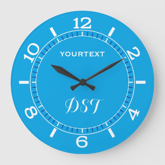 Grande Horloge Ronde This Sky Blue Decor Dial Easily Personalize (Recto)