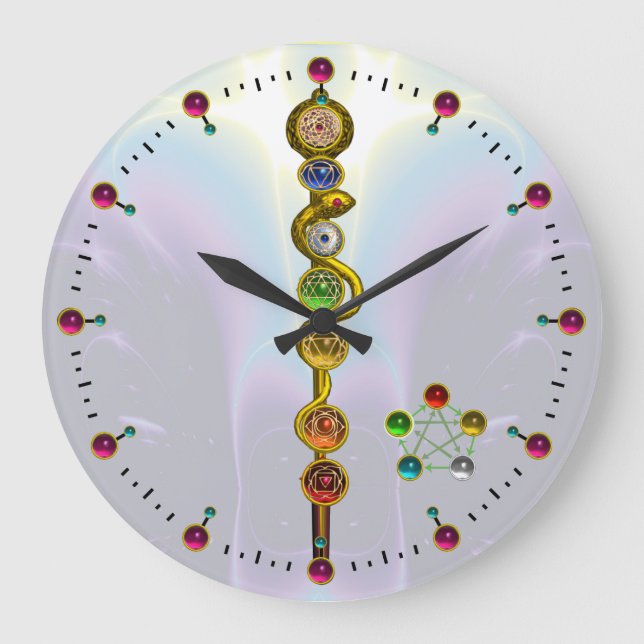 GRANDE HORLOGE RONDE TIGE D'ASCLEPIUS 7 CHAKRAS, YOGA, ÉNERGIE (Recto)