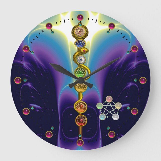 GRANDE HORLOGE RONDE TIGE D'ASCLEPIUS 7 CHAKRAS, YOGA, ÉNERGIE (Recto)