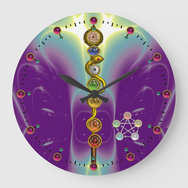 GRANDE HORLOGE RONDE TIGE D'ASCLEPIUS 7 CHAKRAS, YOGA, ÉNERGIE (Recto)
