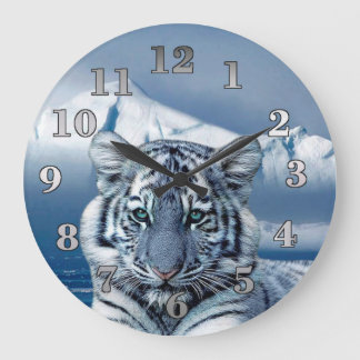 Grande Horloge Ronde Tigre bleu blanc