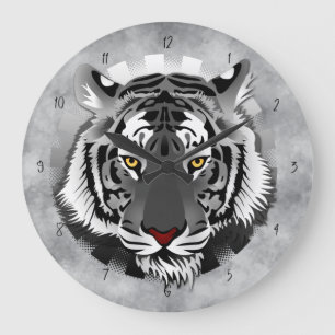 Grande Horloge Ronde Tigre noir et blanc