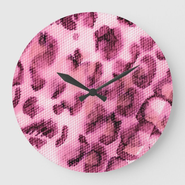 Grande Horloge Ronde Tigre rose : Texture acrylique animale (Recto)