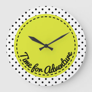 Grande Horloge Ronde "Time for Adventure" Dots Black & White Clock