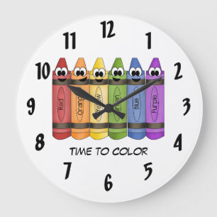 Grande Horloge Ronde Time To Color Crayon