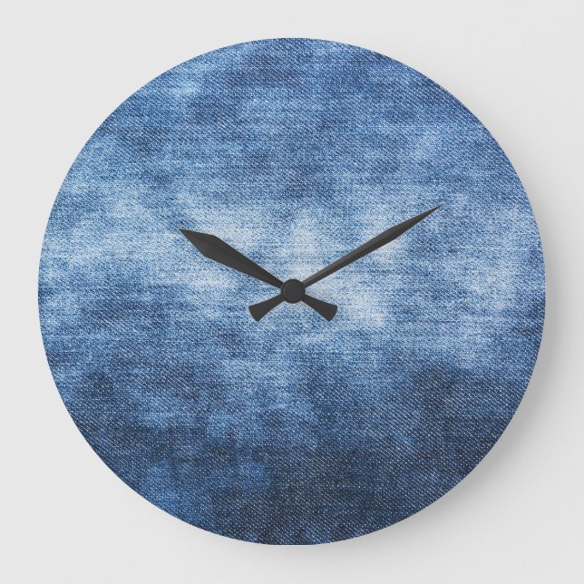 Grande Horloge Ronde Tissu en denim usé, arrière - plan texturé. (Recto)
