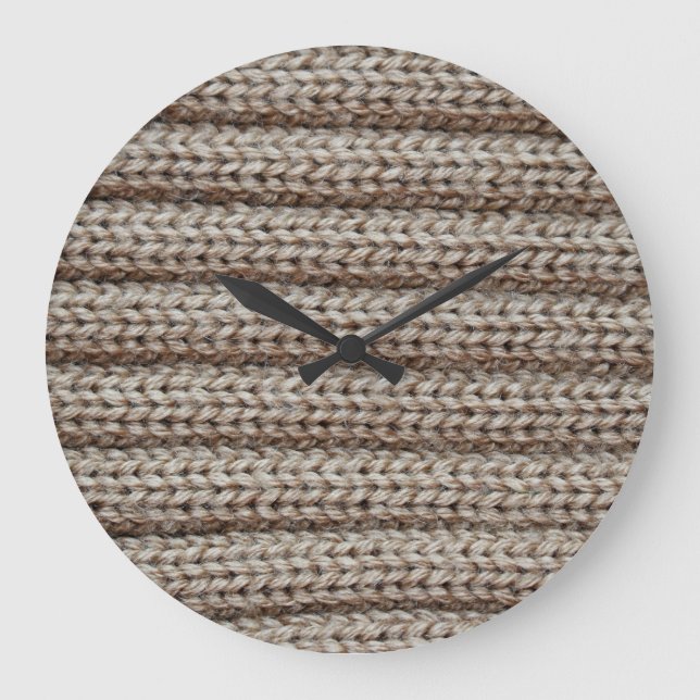 Grande Horloge Ronde Tissu tricoté plat, texture marron. (Recto)