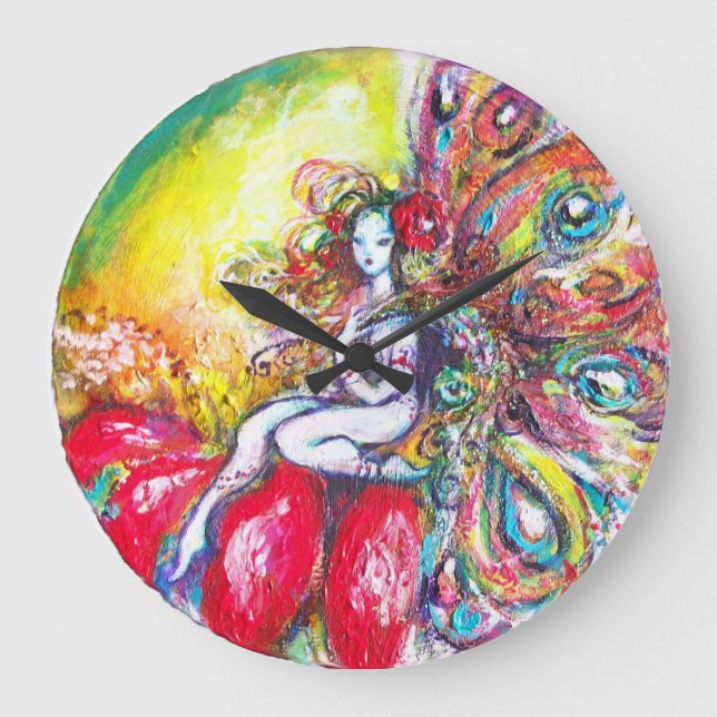 GRANDE HORLOGE RONDE TITANIE ASSIS SUR UNE FLEURS ROUGE (Recto)