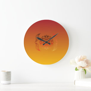 Grande Horloge Ronde Toile Abstraite rouge et orange, membres Ethérés