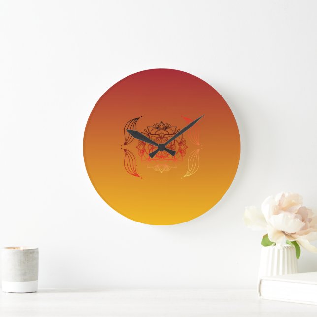 Grande Horloge Ronde Toile Abstraite rouge et orange, membres Ethérés (Maison)