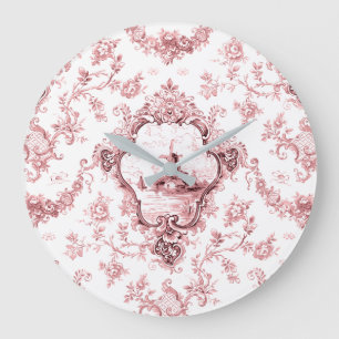 Grande Horloge Ronde Toile florale gravée avec moulin à vent et batea