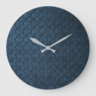 Grande Horloge Ronde tôle industrielle texture motif diamant tra