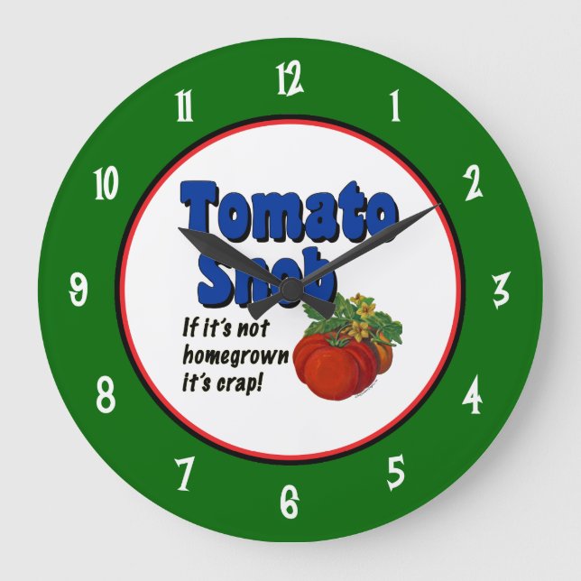 Grande Horloge Ronde Tomato Snob Saying avec Numbers on Green Clock (Recto)