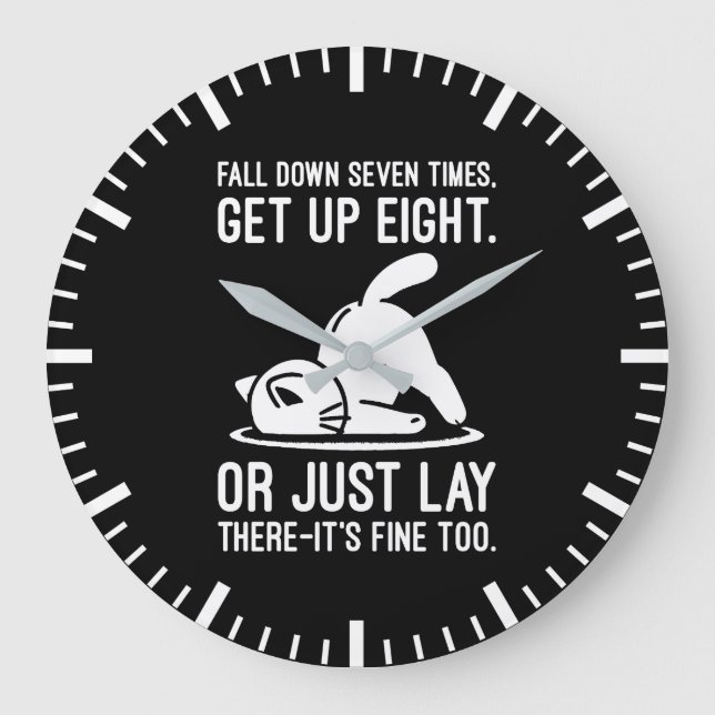 Grande Horloge Ronde Tomber Sept Fois - Motivation De Chat Drôle (Recto)