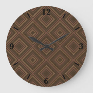 Grande Horloge Ronde Tonalité Terre Diamant Hypnotique Art Abstrait mod