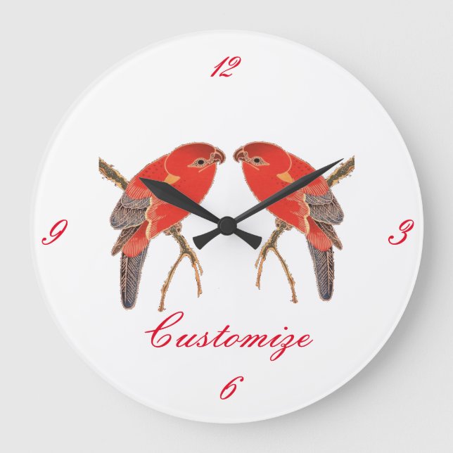 Grande Horloge Ronde Tonnerre de perroquet rouge tropical (Recto)