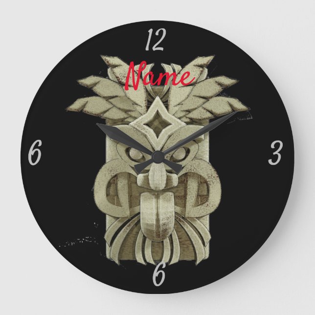 Grande Horloge Ronde Tonnerre sculpté Tiki (Recto)
