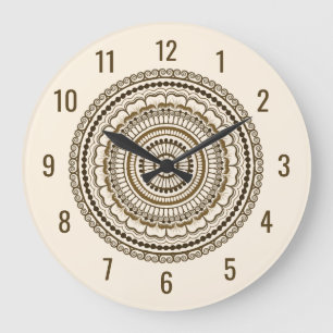 Grande Horloge Ronde Tons Terre Brown Henna Mandala