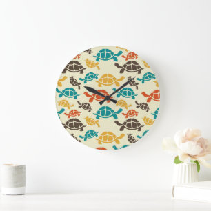 Grande Horloge Ronde Tortue multicolore