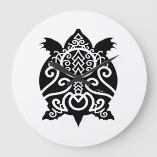 Grande Horloge Ronde Tortue Snapper Silhouette Noire