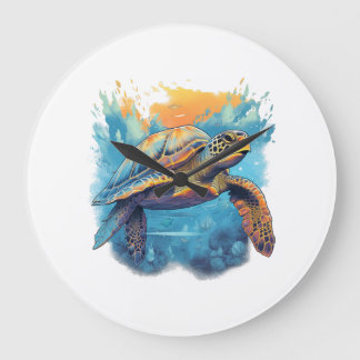 Grande Horloge Ronde Tortue sous-marine sereine