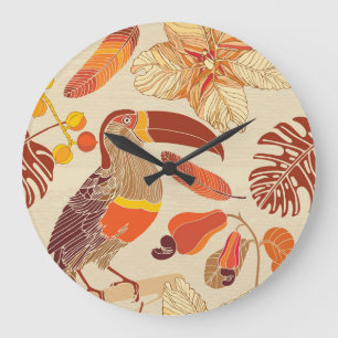 Grande Horloge Ronde Toucanes tropicales : Conception Exotique sans joi