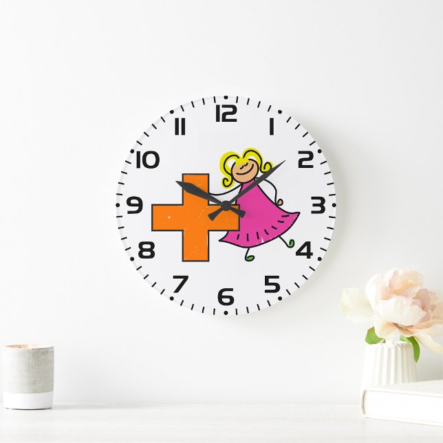 Grande Horloge Ronde Touche mignonne fille avec signe plus (Créateur téléchargé)