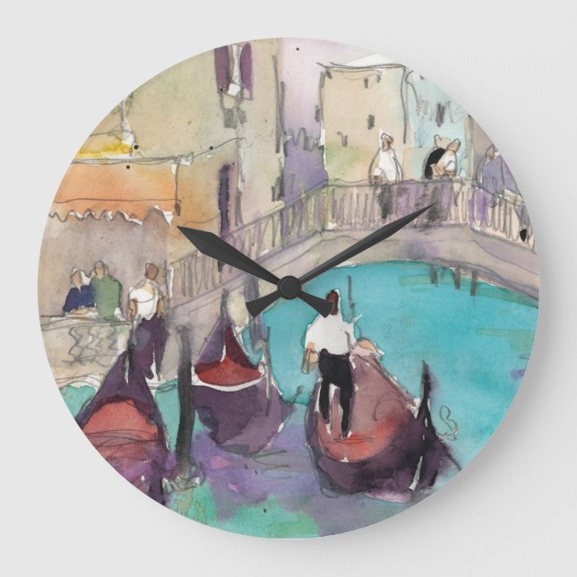 Grande Horloge Ronde Tour de gondole de Venise d'aquarelle des (Recto)